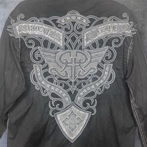 Roar Embroidered Y2K Black Shirt Mens L Contrast Stitching Goth Grunge Rock&Roll